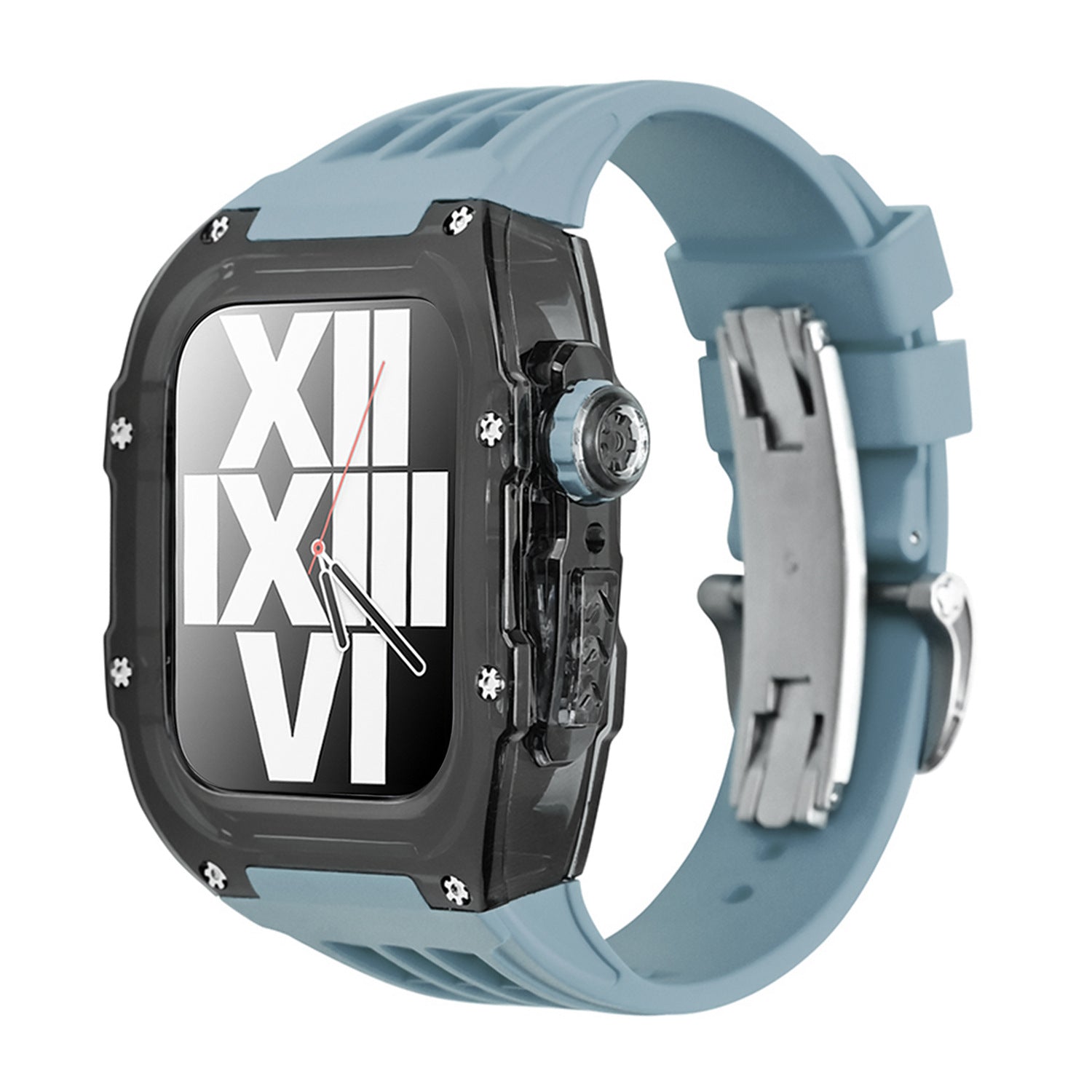 Apple Watch için RM V30 Glacier Serisi Florokauçuk Kayış Siyah Kasa Yenileme Kiti