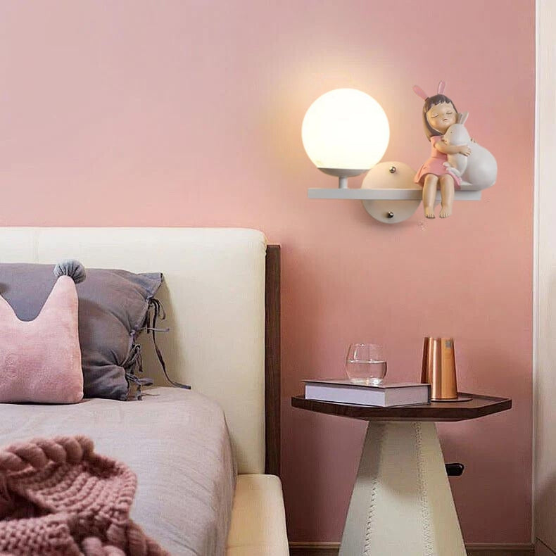 Aria Modern Wall Lamp — White & Pink Finish, Metal & Glass Frame, Hardwire Mount