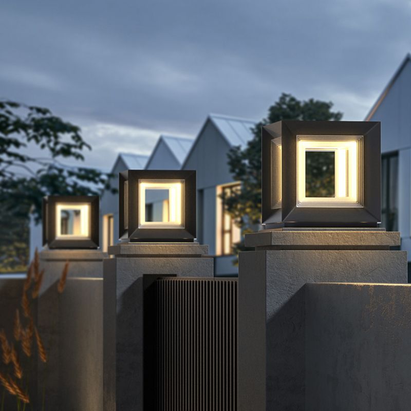 Contemporary Ray LED Metal Cube Pillar Light, Black