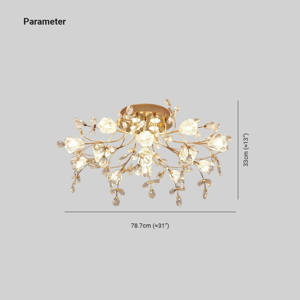 Arisha Art Deco-plafond — design med gylden krystalblomst