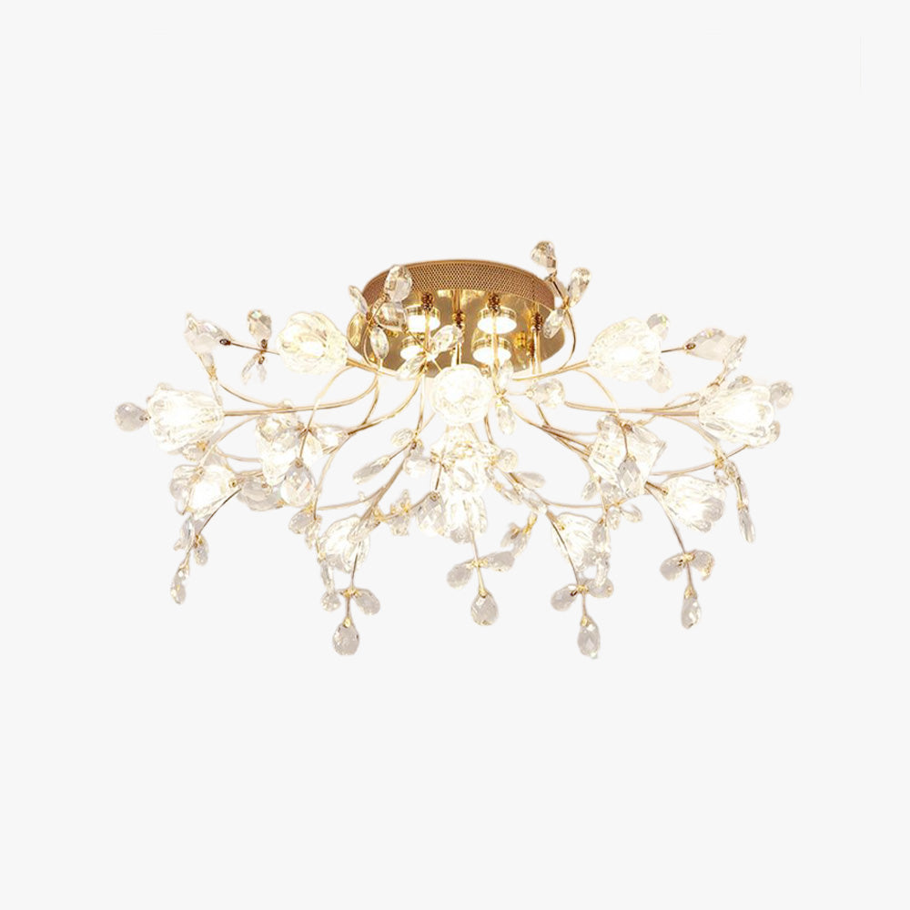 Arisha Art Deco-plafond — design med gylden krystalblomst