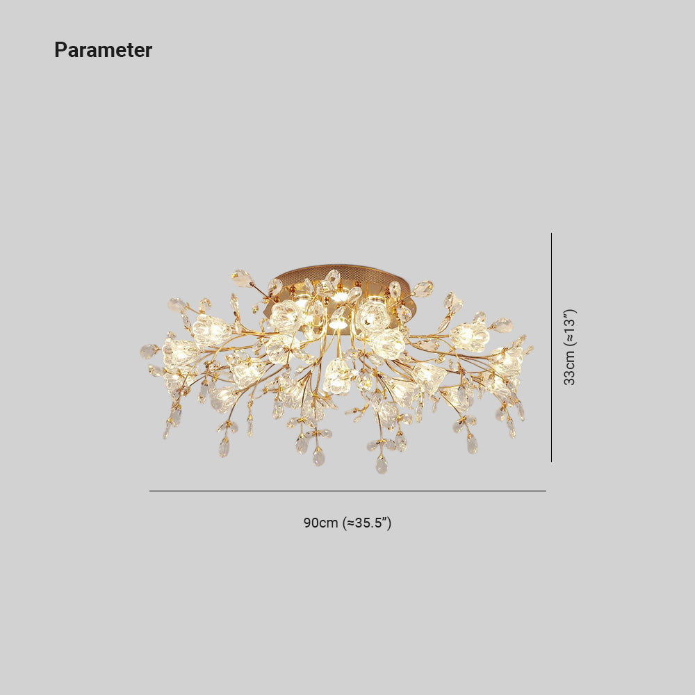 Arisha Art Deco-plafond — design med gylden krystalblomst