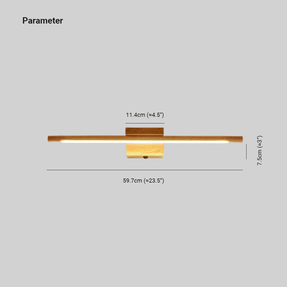 Muto Nature Wood Linear Mirror Front Vanity Wall Lamp — IP44 Hardwire, Warm Cold Light