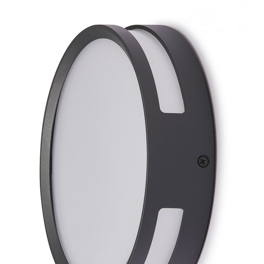 Ray モダンラウンドメタルウォールランプ — IP65防水、電球付き、暖色LED、ブラック