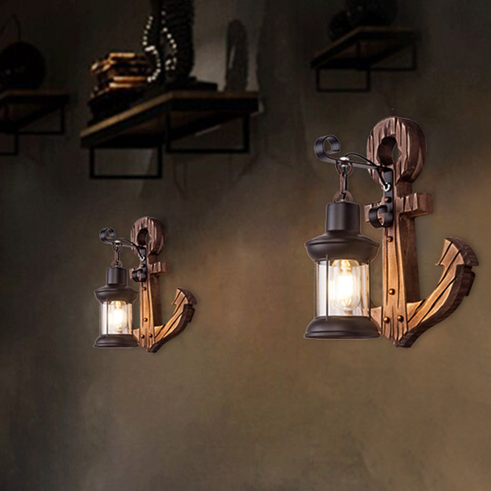 Epoch Anker-Laternen-Wandleuchte - Vintage-/Antikdesign, Holzoptik