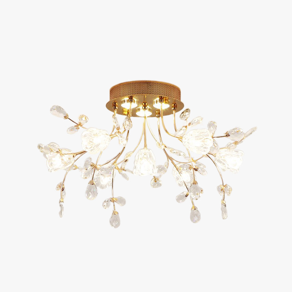 Arisha Art Deco-plafond — design med gylden krystalblomst