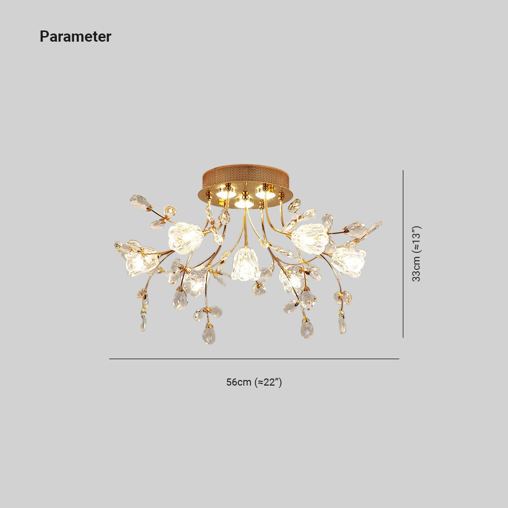 Arisha Art Deco-plafond — design med gylden krystalblomst