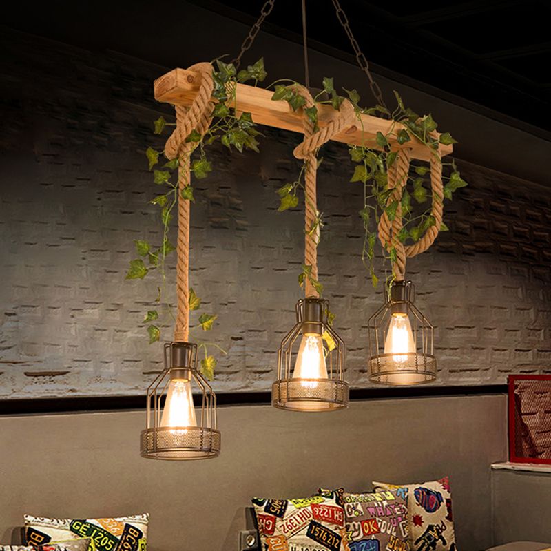 Suspension grillagée Epoch à 3/5 ampoules - luminaire vintage de style maison de campagne sur poutre en bois
