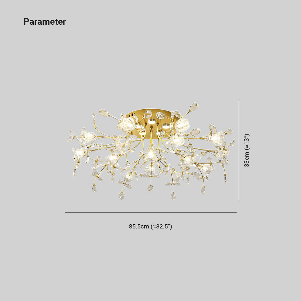 Arisha Art Deco-plafond — design med gylden krystalblomst