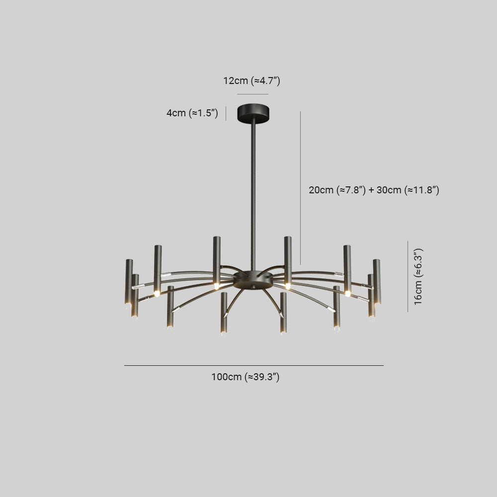 Arisha Modern Linear Metal Chandelier — Multi-Head Blown Design