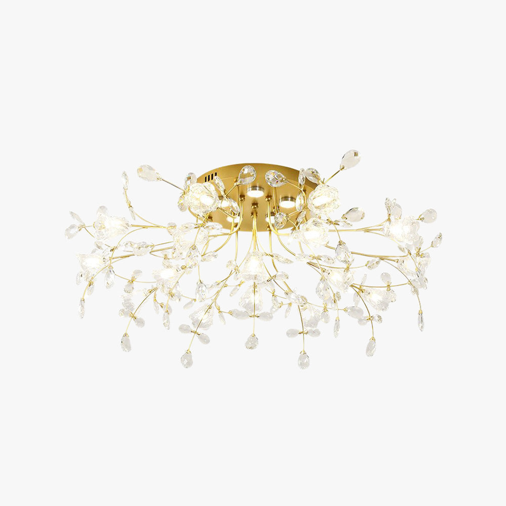 Arisha Art Deco-plafond — design med gylden krystalblomst