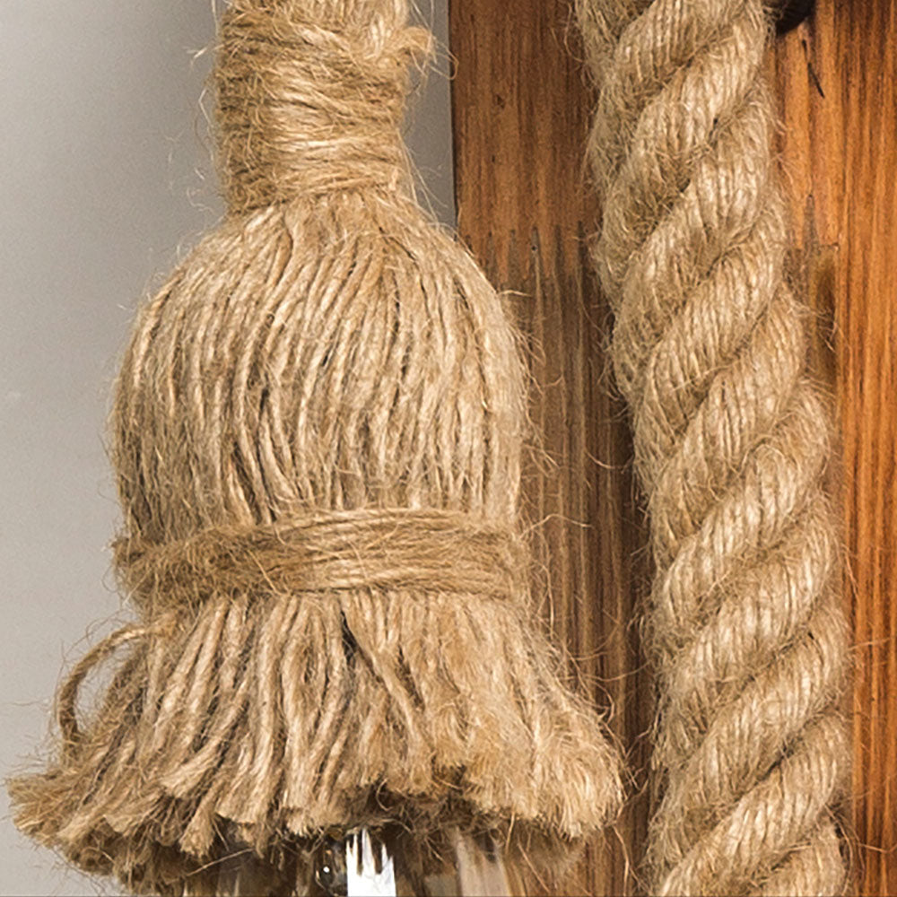 Lampada da parete rettangolare vintage Epoch — apparecchio LED cablato, legno e corda di canapa
