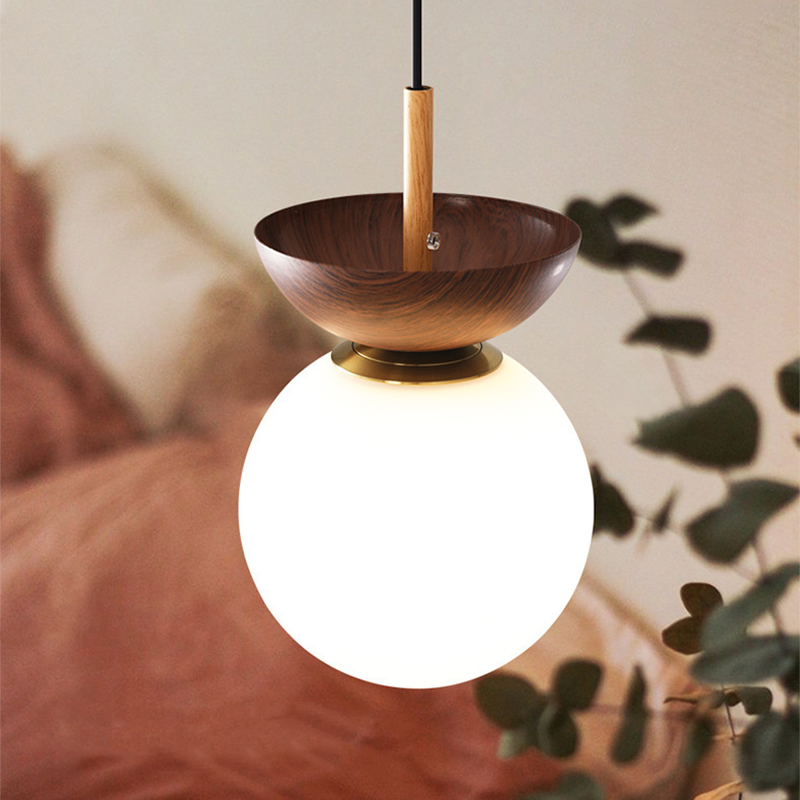 Valentina Nordic Japanese Glob LED Ceiling/Pendant Light Metal Glass Bedroom, Burlywood - Neutralighting