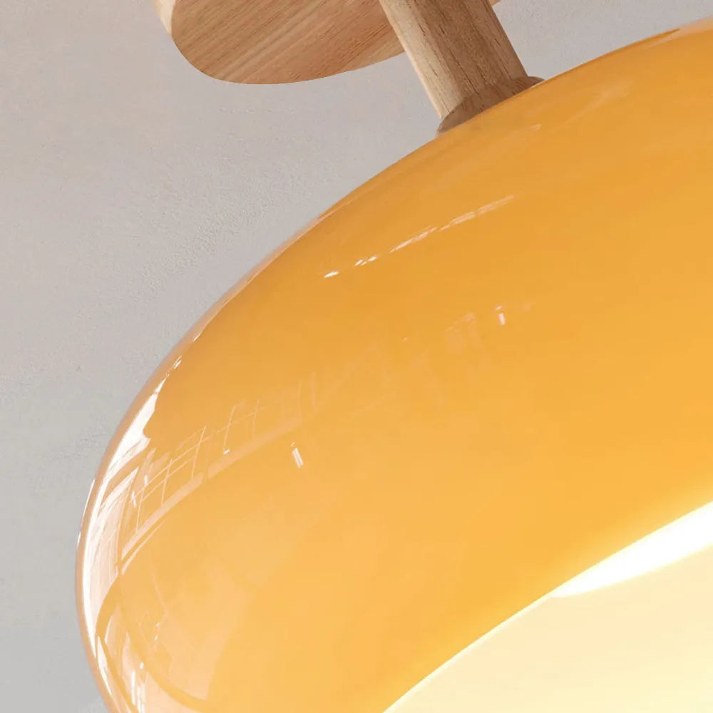 Valentina Flush Mount Ceiling Light — Minimalist Wood and Glass, White/Orange