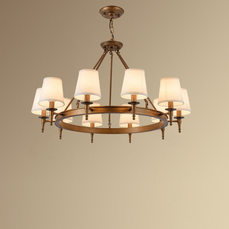 Silva Vintage Ring Chandelier — Metal and Fabric Accents, Black and Copper