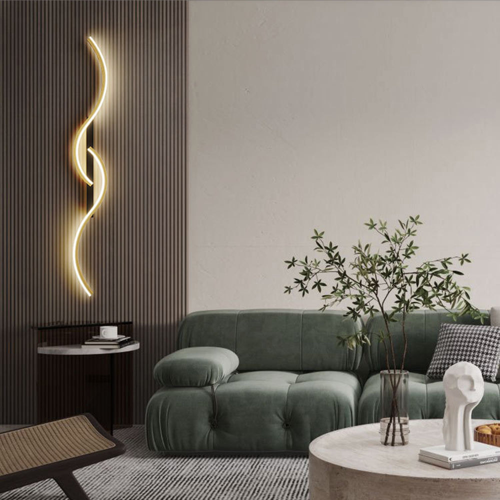 Lumor Modern Linear Wave Wall Lamp — Black & Gold, Dimmable