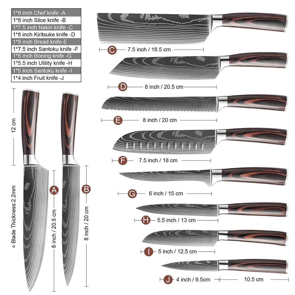 Ensemble de 10 couteaux de chef professionnels
