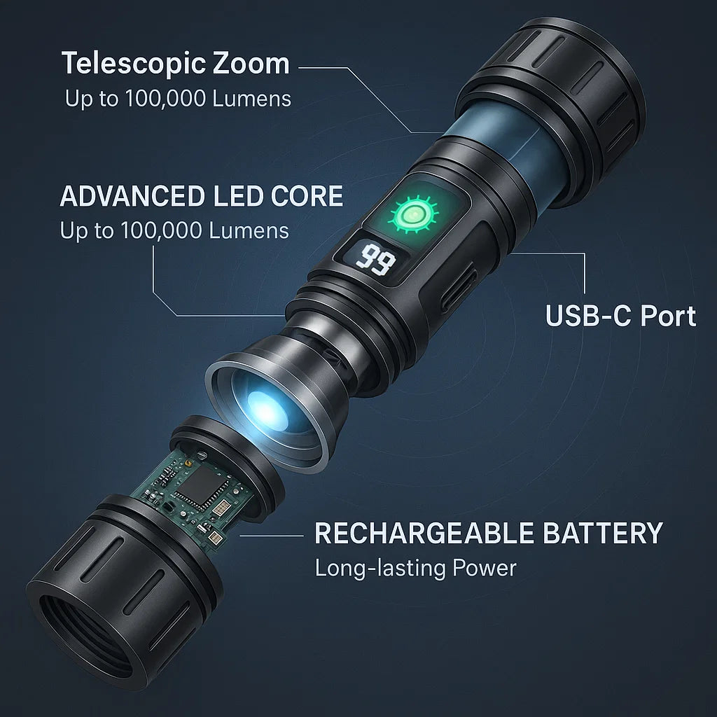 Global hellste 100000 Lumen taktische Taschenlampe Hochleistungs-Fackel