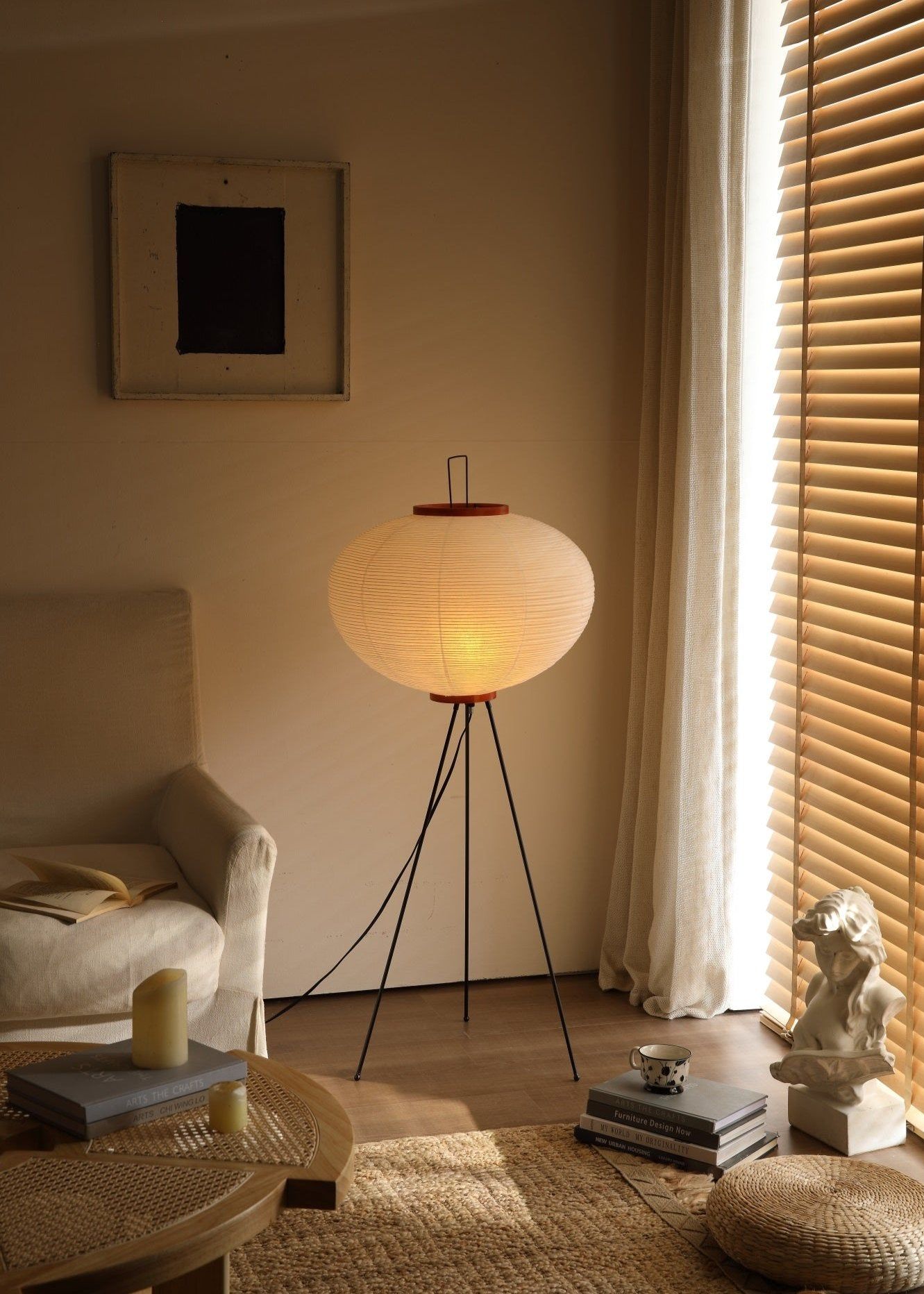Traditionel gulvlampe i rispapir