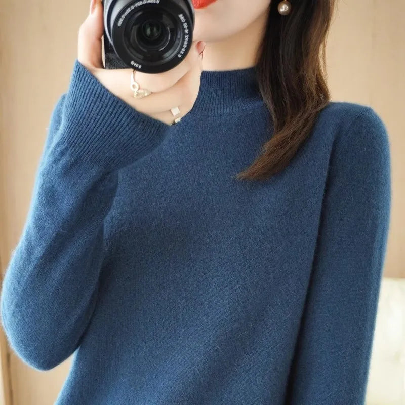 100% Cashmere Minimalist Half Turtleneck Knit Sweater – Soft Warm Basic Pullover for Autumn/Winter 18