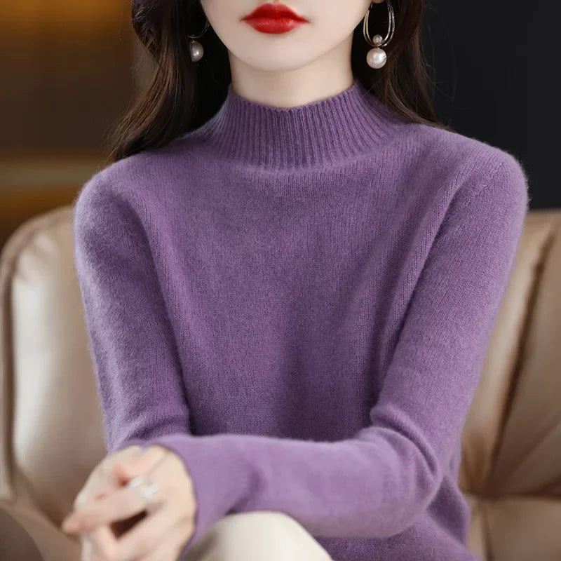 100% Cashmere Minimalist Half Turtleneck Knit Sweater – Soft Warm Basic Pullover for Autumn/Winter 8