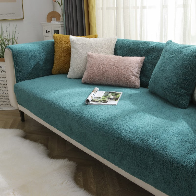 Penutup Sofa/Katil Lembut Bulu Anak Domba Musim Sejuk Anti Licin