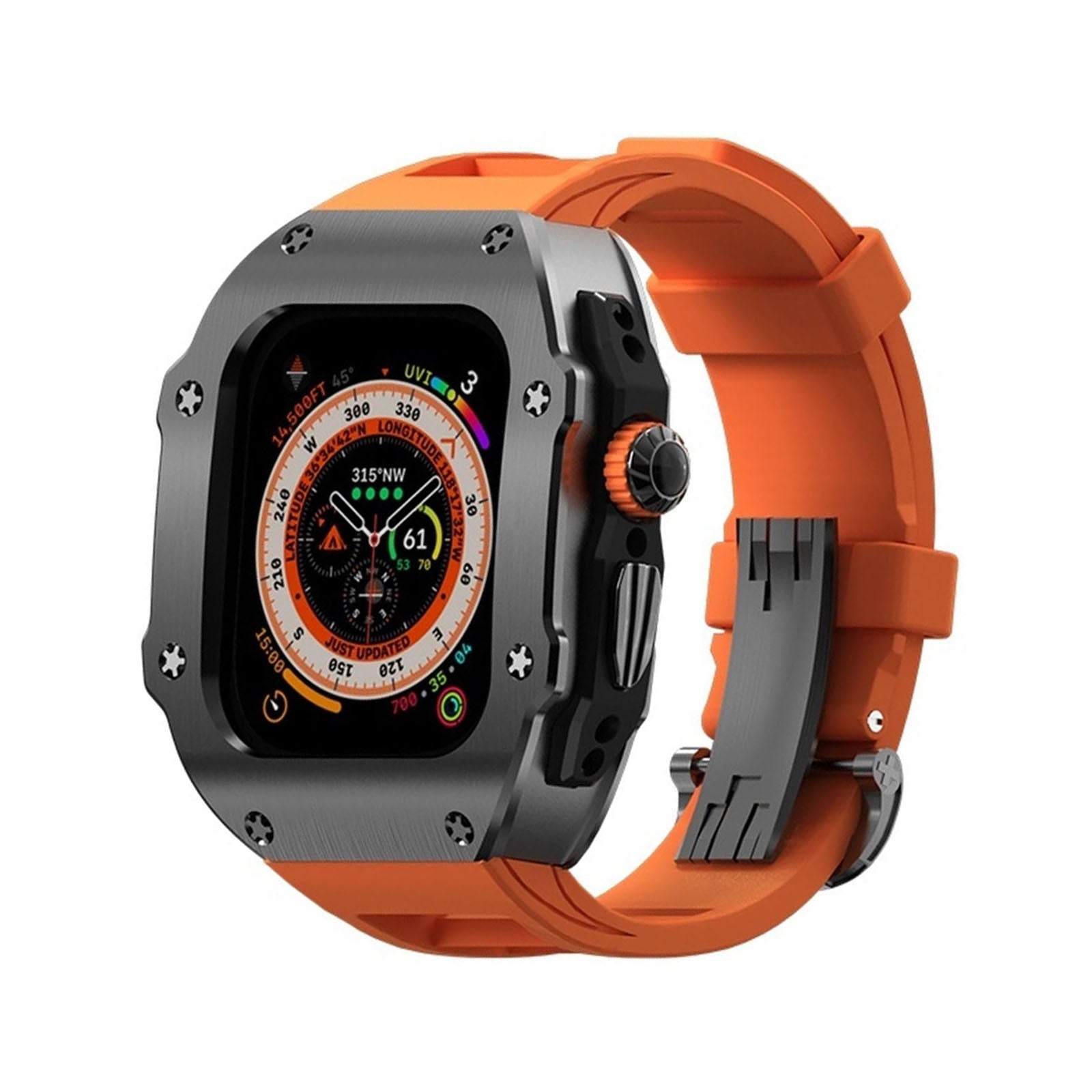 Řada RM Vanguard - Fluorokaučukový pásek Nerezové ocelové pouzdro pro Apple Watch Ultra