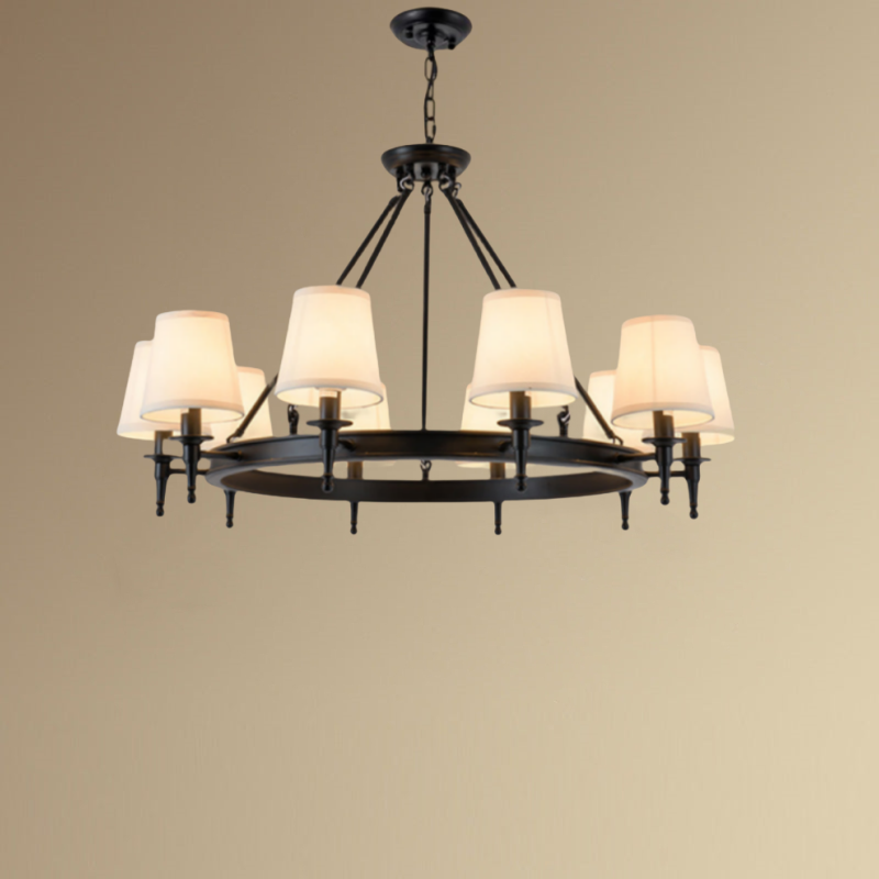 Silva Vintage Ring Chandelier — Metal and Fabric Accents, Black and Copper