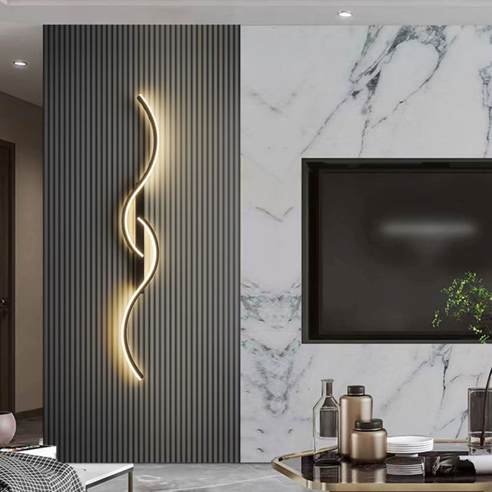 Lumor Modern Linear Wave Wall Lamp — Black & Gold, Dimmable