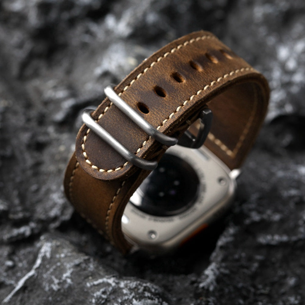 Correia de couro artesanal vintage para Apple Watch