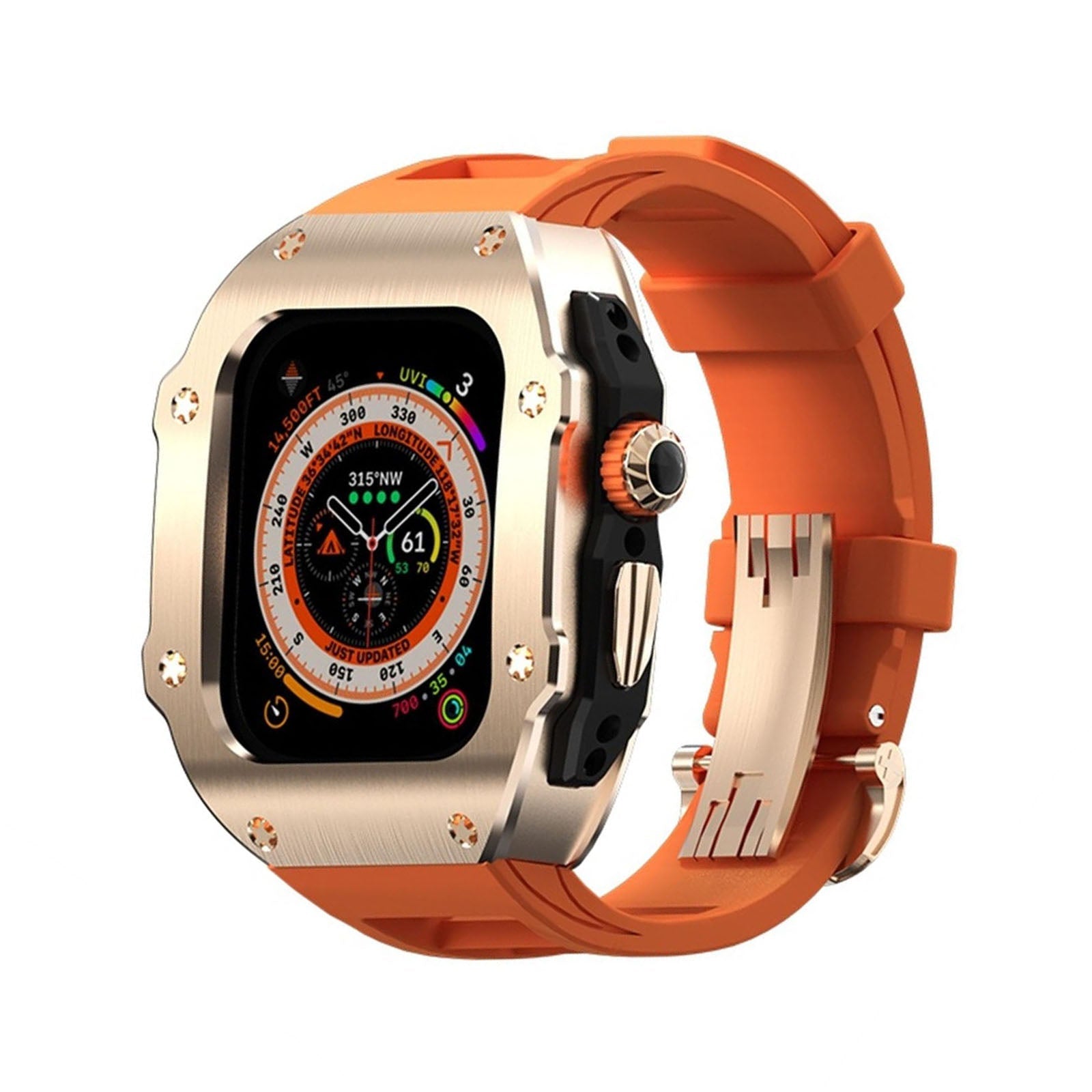Řada RM Vanguard - Fluorokaučukový pásek Nerezové ocelové pouzdro pro Apple Watch Ultra