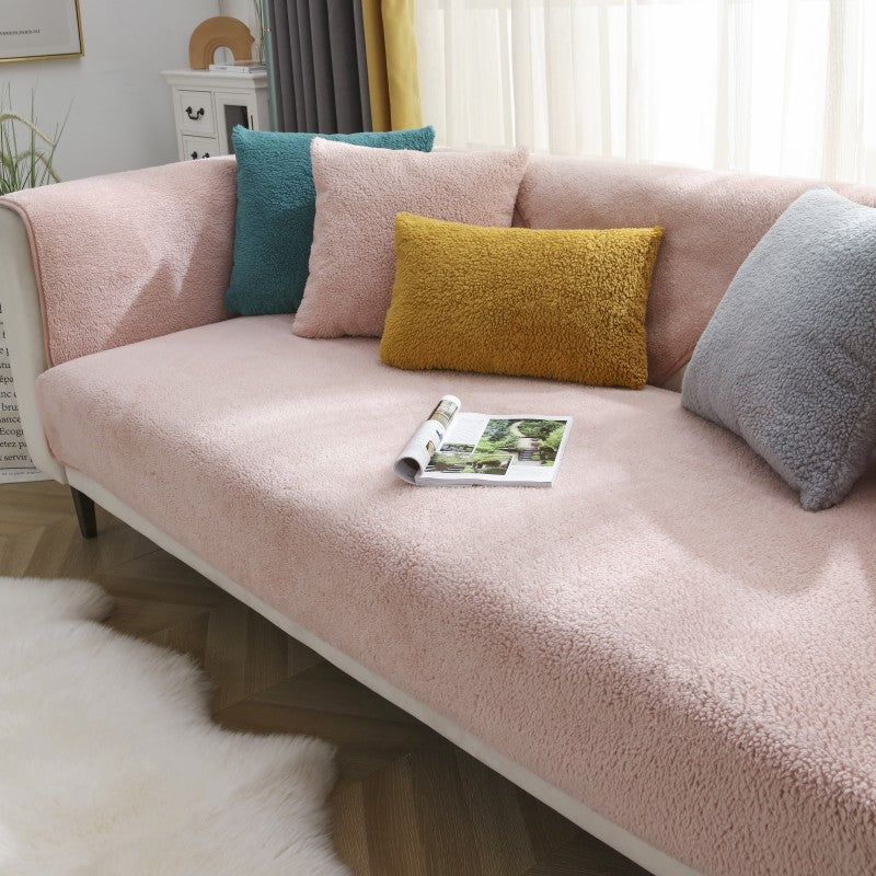 Penutup Sofa/Katil Lembut Bulu Anak Domba Musim Sejuk Anti Licin