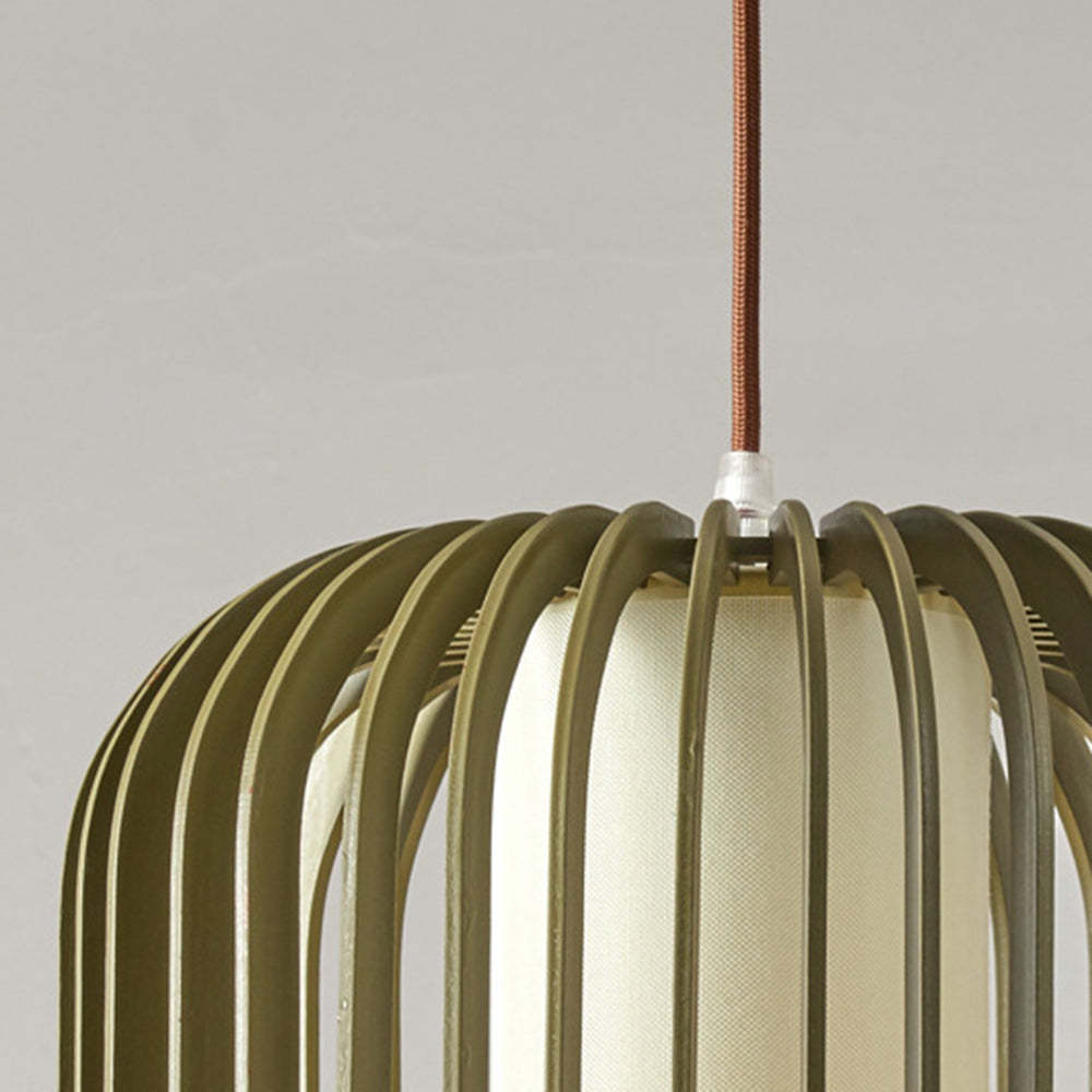 Muto Wood Birdcage Pendant Light — Modern Oval Shape, 3-Color Adjustable Lighting