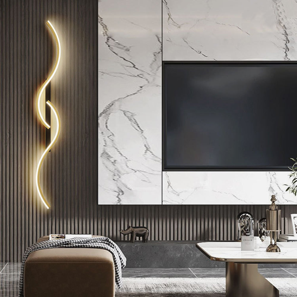 Lumor Modern Linear Wave Wall Lamp — Black & Gold, Dimmable