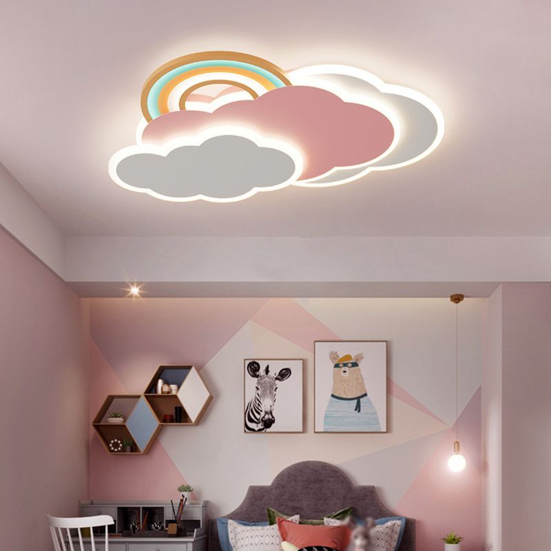 Lámpara de techo de montaje al ras Aria — Diseño moderno de nube arcoíris, rosa y blanco