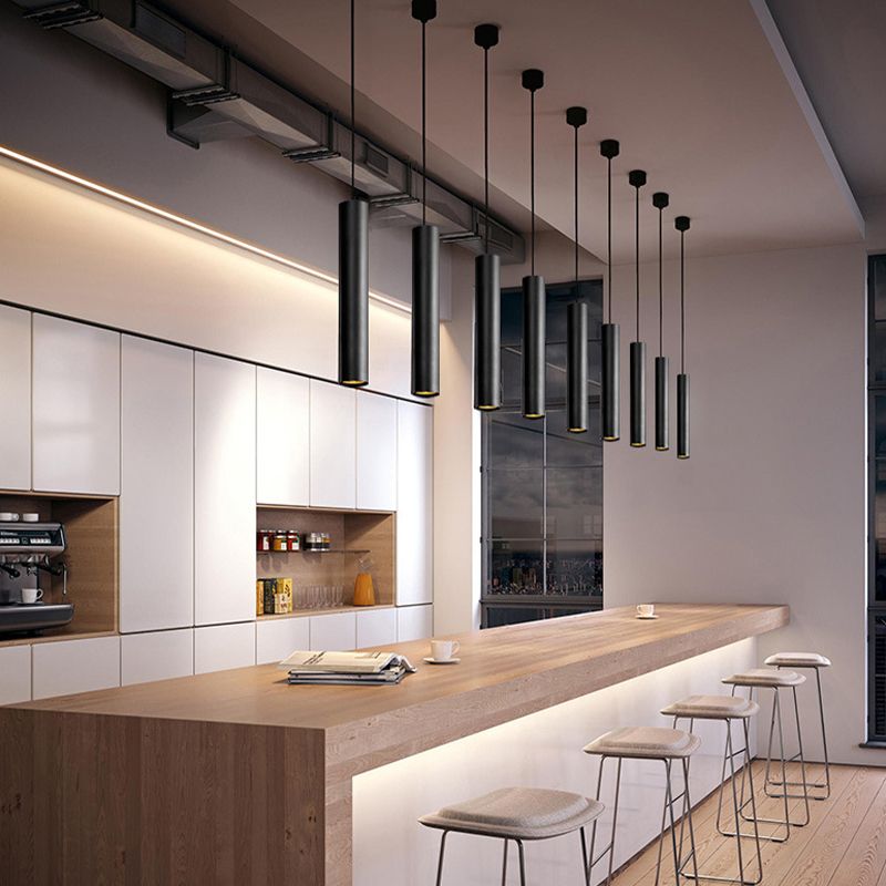 Yore Modern Cylinder Shape Linear Pendant Light Black Metal - Neutralighting