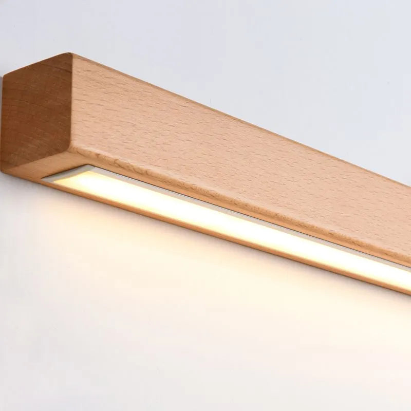 Applique murale linéaire Muto - panneau avant miroir, contour en bois, éclairage de miroir
