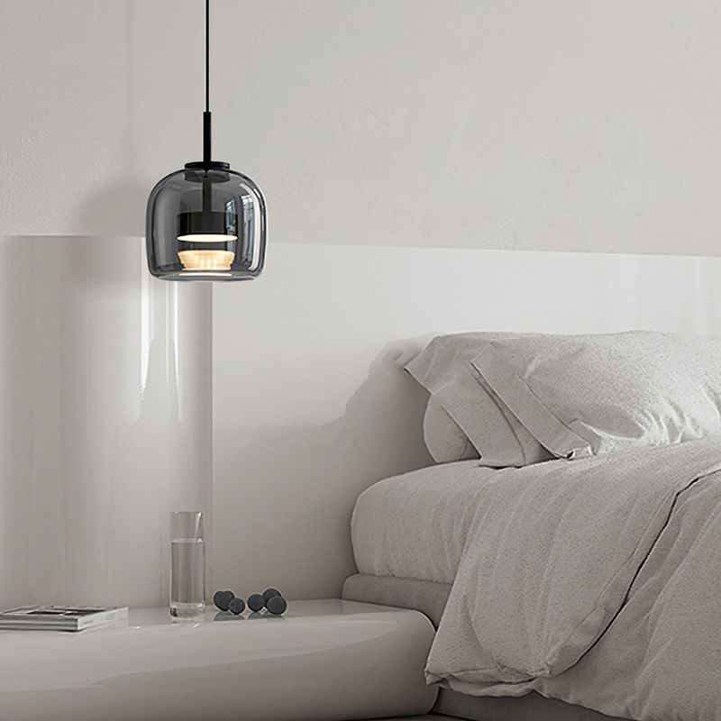 Lámpara colgante minimalista June - pantalla de vidrio gris ahumado