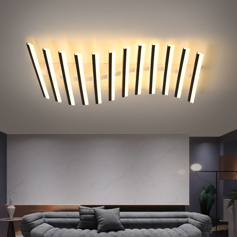Arisha Flush Mount Ceiling Light — Linear Modern, Wave Black, 10–15㎡ Room Size, Hardwire