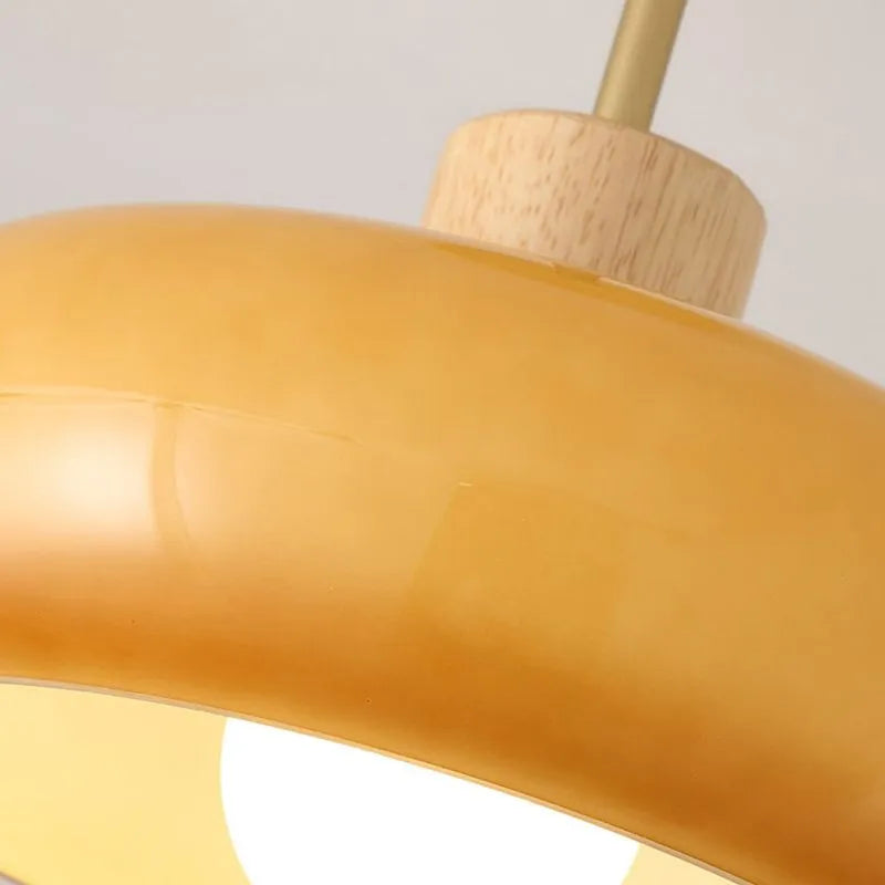 Valentina Flush Mount Ceiling Light — Minimalist Wood and Glass, White/Orange