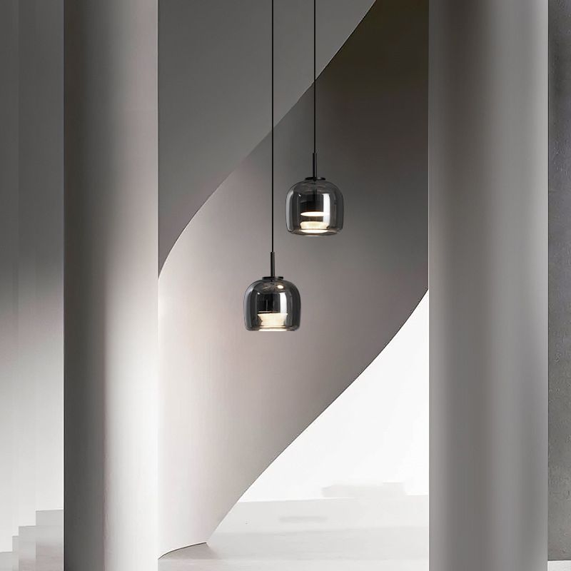 Lámpara colgante minimalista June - pantalla de vidrio gris ahumado