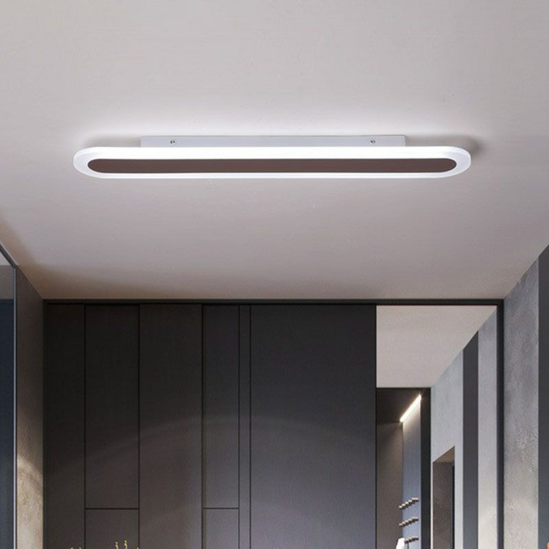 Luz de teto saliente linear oval minimalista Arisha, branca/café — lâmpada LED incluída