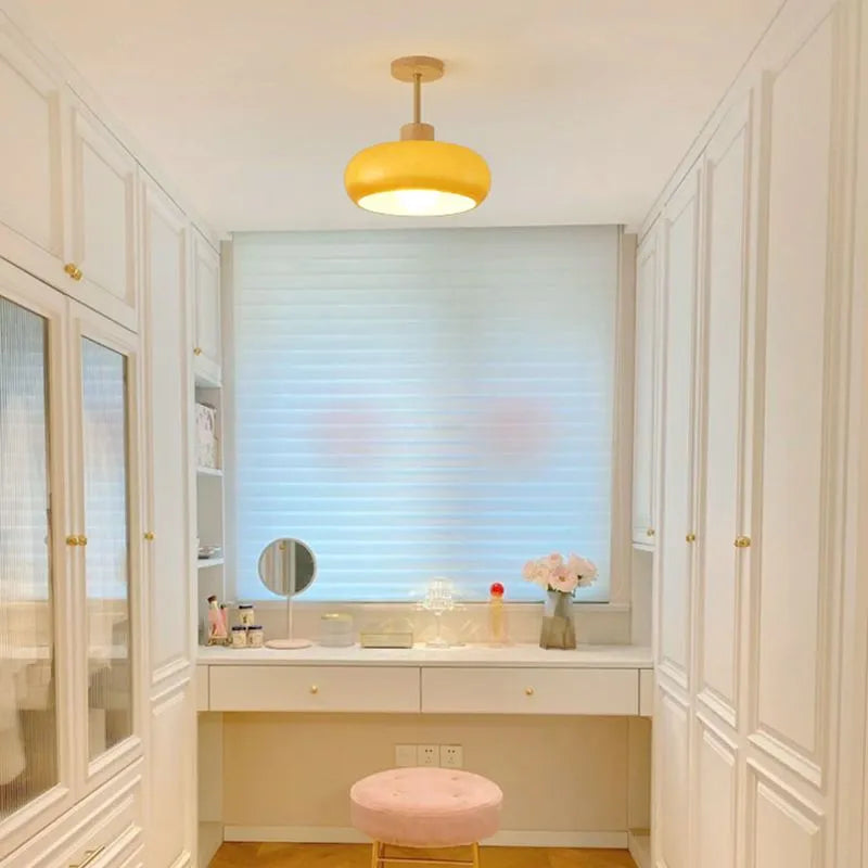 Valentina Flush Mount Ceiling Light — Minimalist Wood and Glass, White/Orange