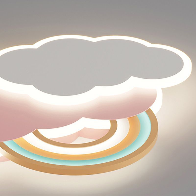 Lámpara de techo de montaje al ras Aria — Diseño moderno de nube arcoíris, rosa y blanco