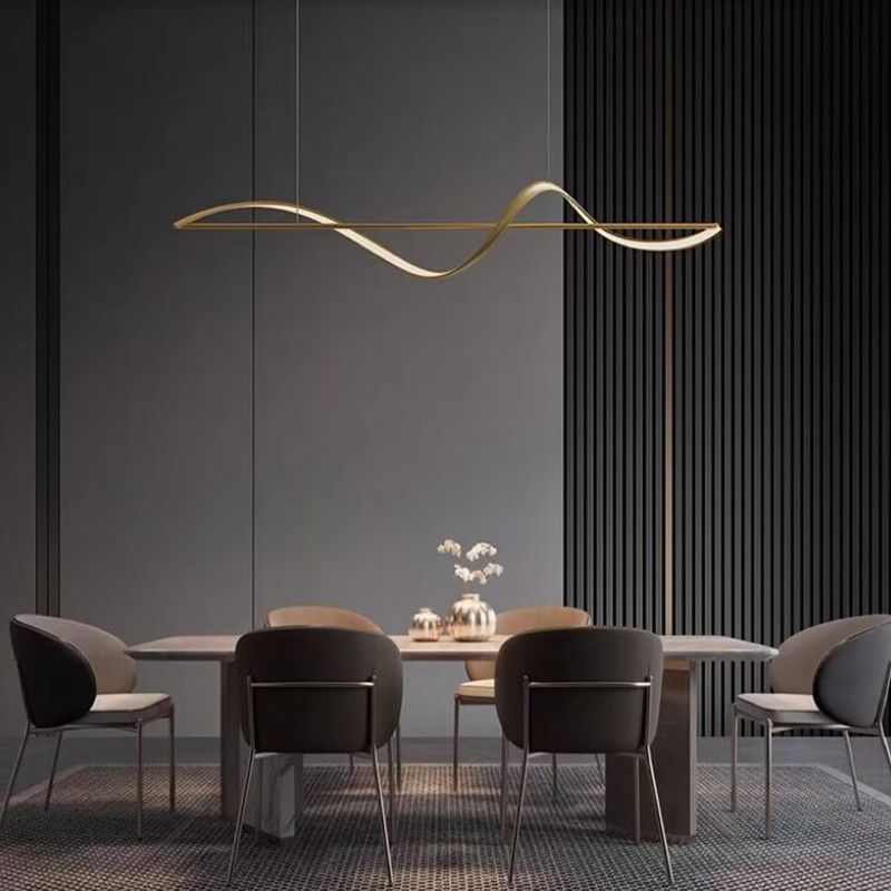 مصباح معلق LED على شكل موجة، ذهبي/أسود — تعتيم بـ3 ألوان، 120–140 cm
