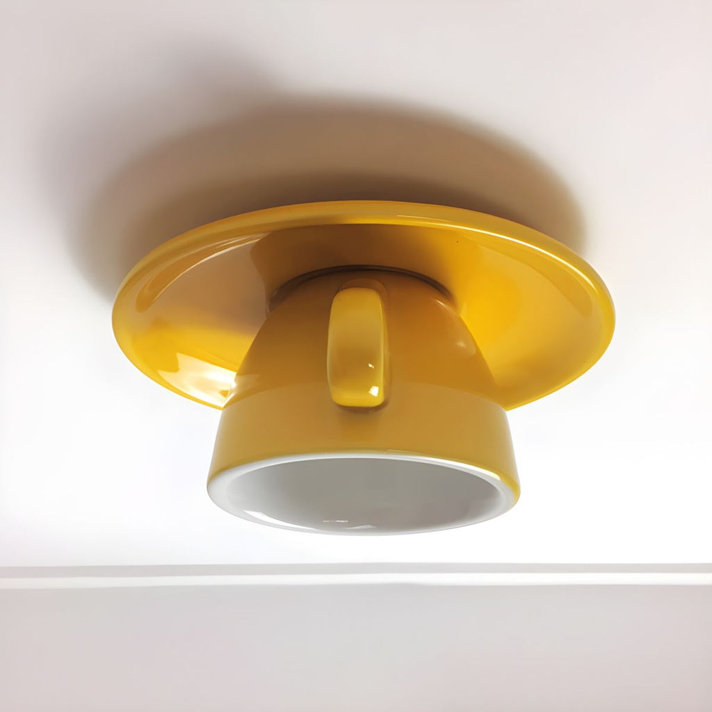 Plafonnier en céramique extra-plat Aria - design moderne en forme de tasse à café, câblage direct