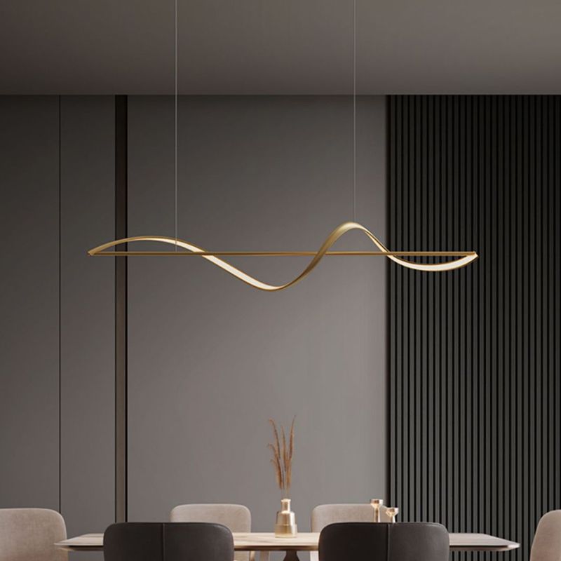 مصباح معلق LED على شكل موجة، ذهبي/أسود — تعتيم بـ3 ألوان، 120–140 cm