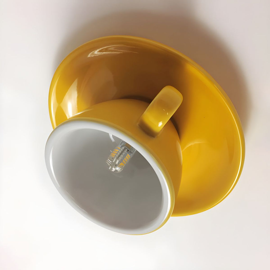 Plafonnier en céramique extra-plat Aria - design moderne en forme de tasse à café, câblage direct