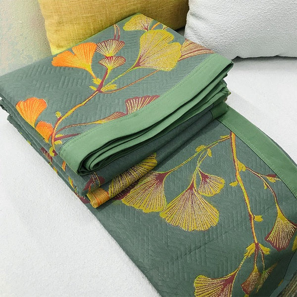 Ginkgo-Blätter Blumenmuster Wendebettüberwurf für Schlafzimmer