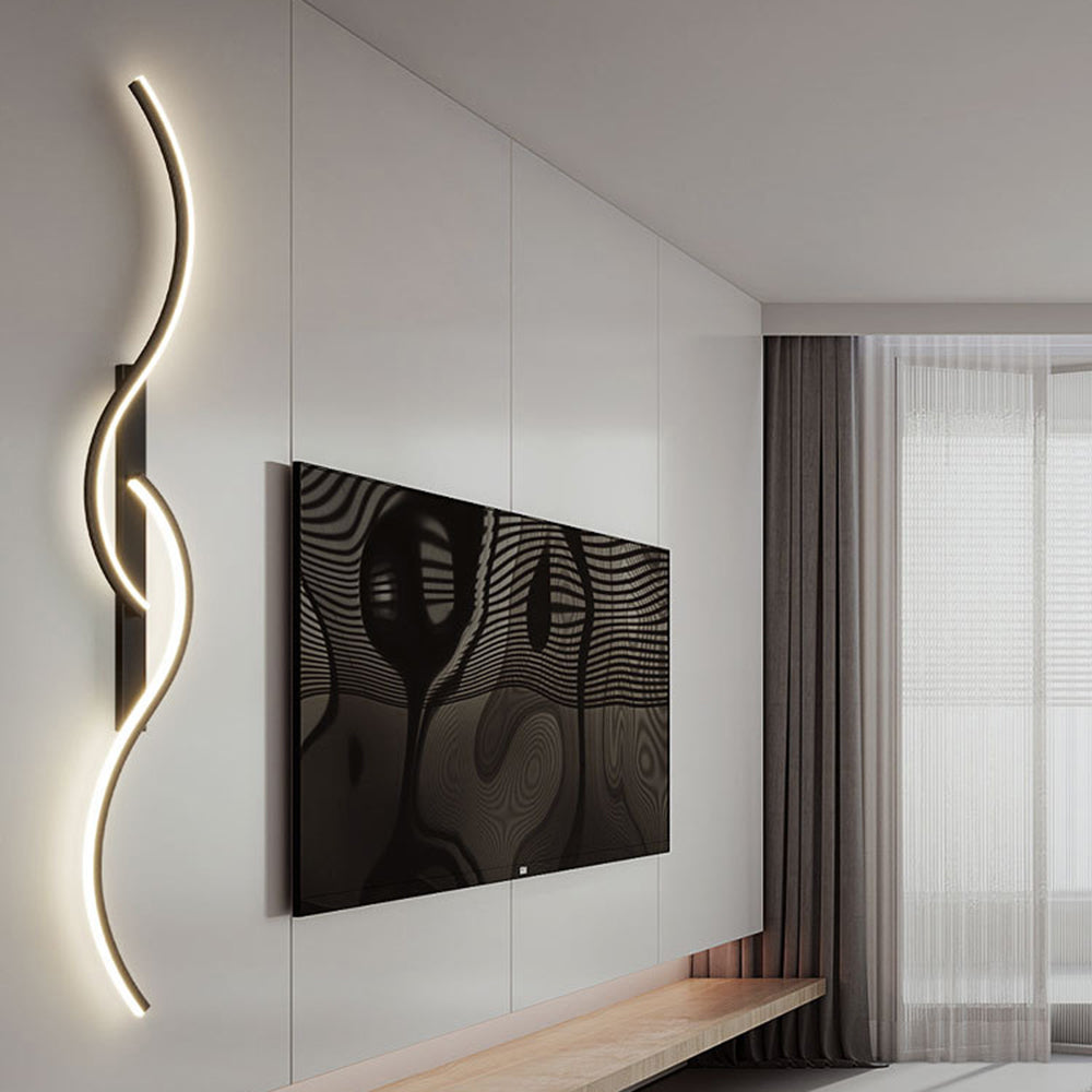 Lumor Modern Linear Wave Wall Lamp — Black & Gold, Dimmable